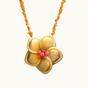 Flower Pendant & Beaded Chain Statement Necklace